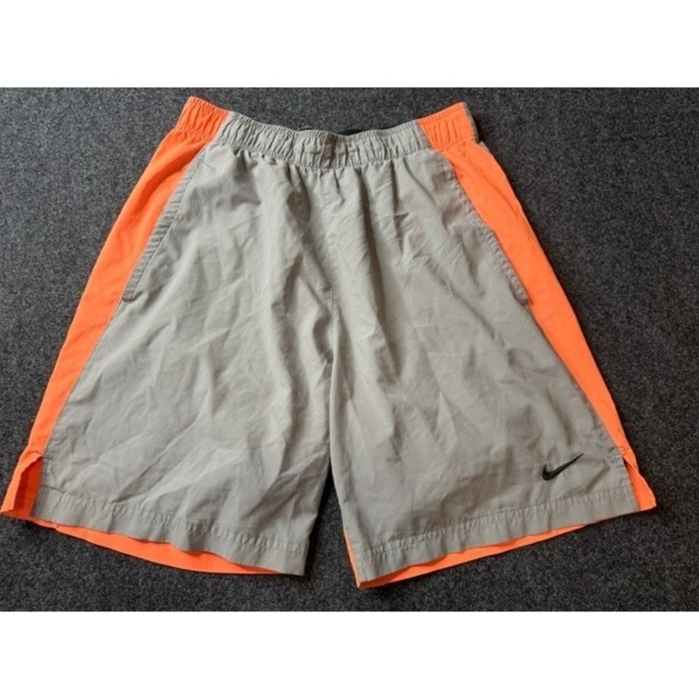 Nike Dri-FIT Mens Athletic Shorts Gray Orange Size Medium Basketball Training